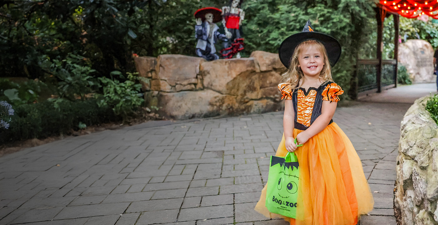 Girl carrying jack-o-lantern bucket