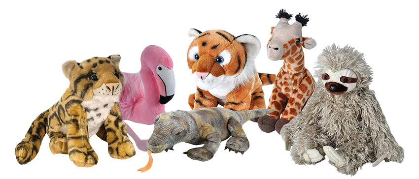 plush animals in a line